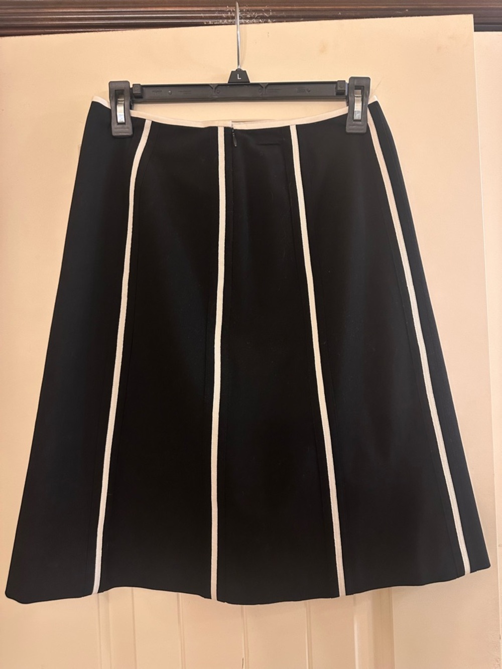 Ann Taylor Black A-Line Skirt with White Vertical Piping